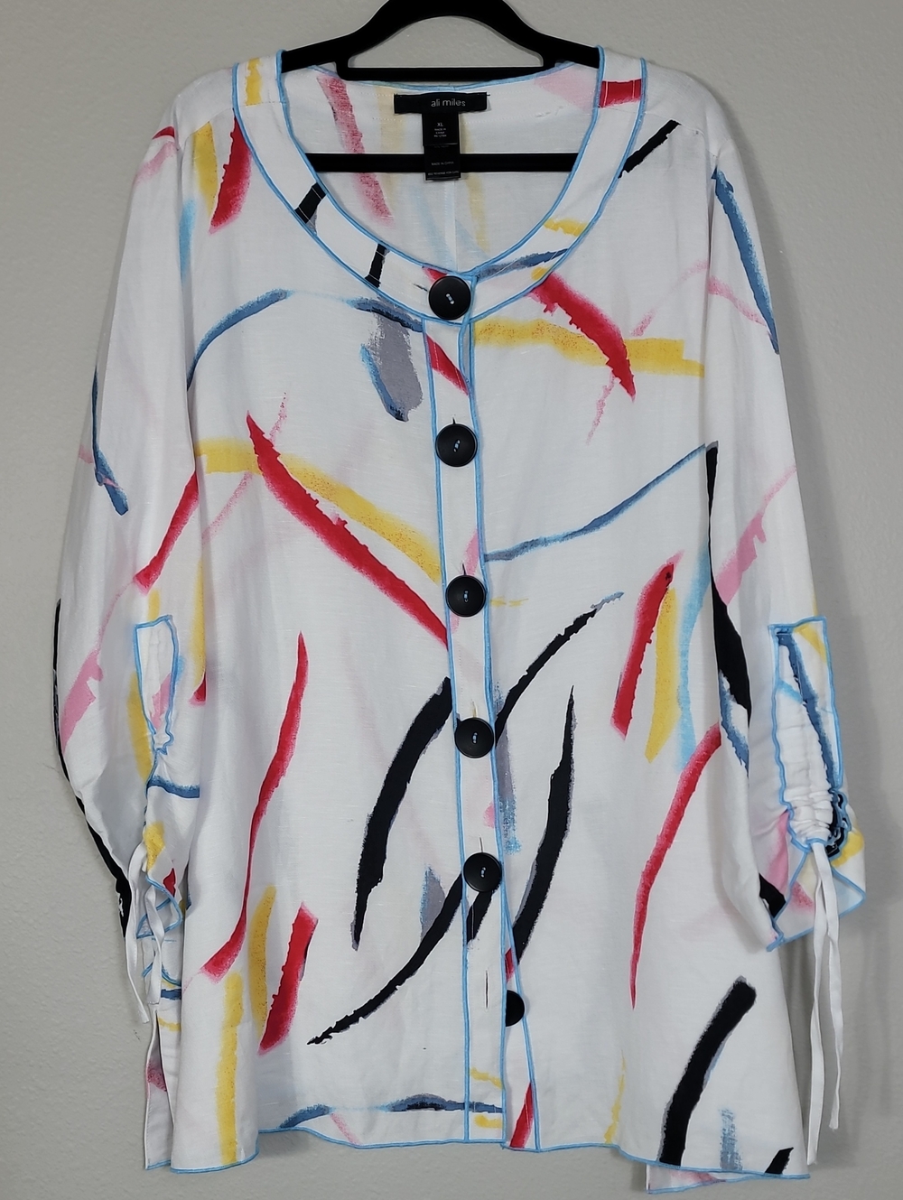 Ali Miles Wearable Art Button Up Shirt Size XL Linen Blend Teacher Lagenlook